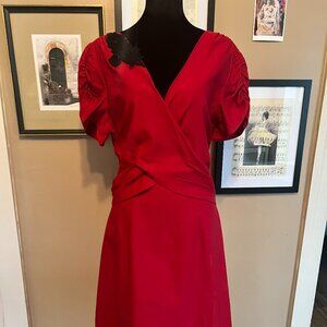 Stop Staring! Vintage Inspired Red Dress with Black Applique